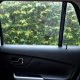Vidro da porta traseira de um carro parcialmente aberto, com vegetação visível do lado de fora.